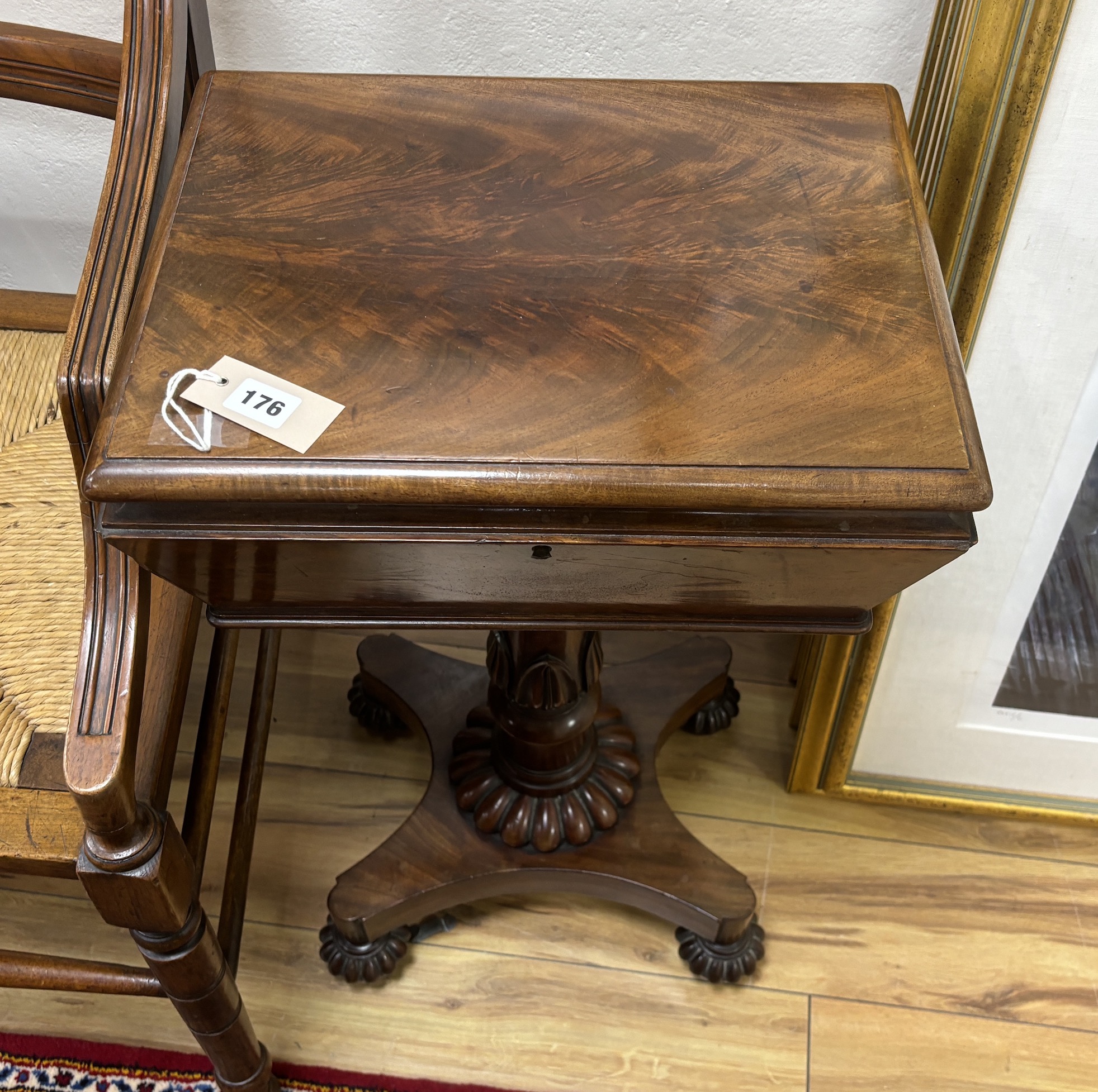 A mid 19th century mahogany teapoy, width 43cm, depth 33cm, height 72cm